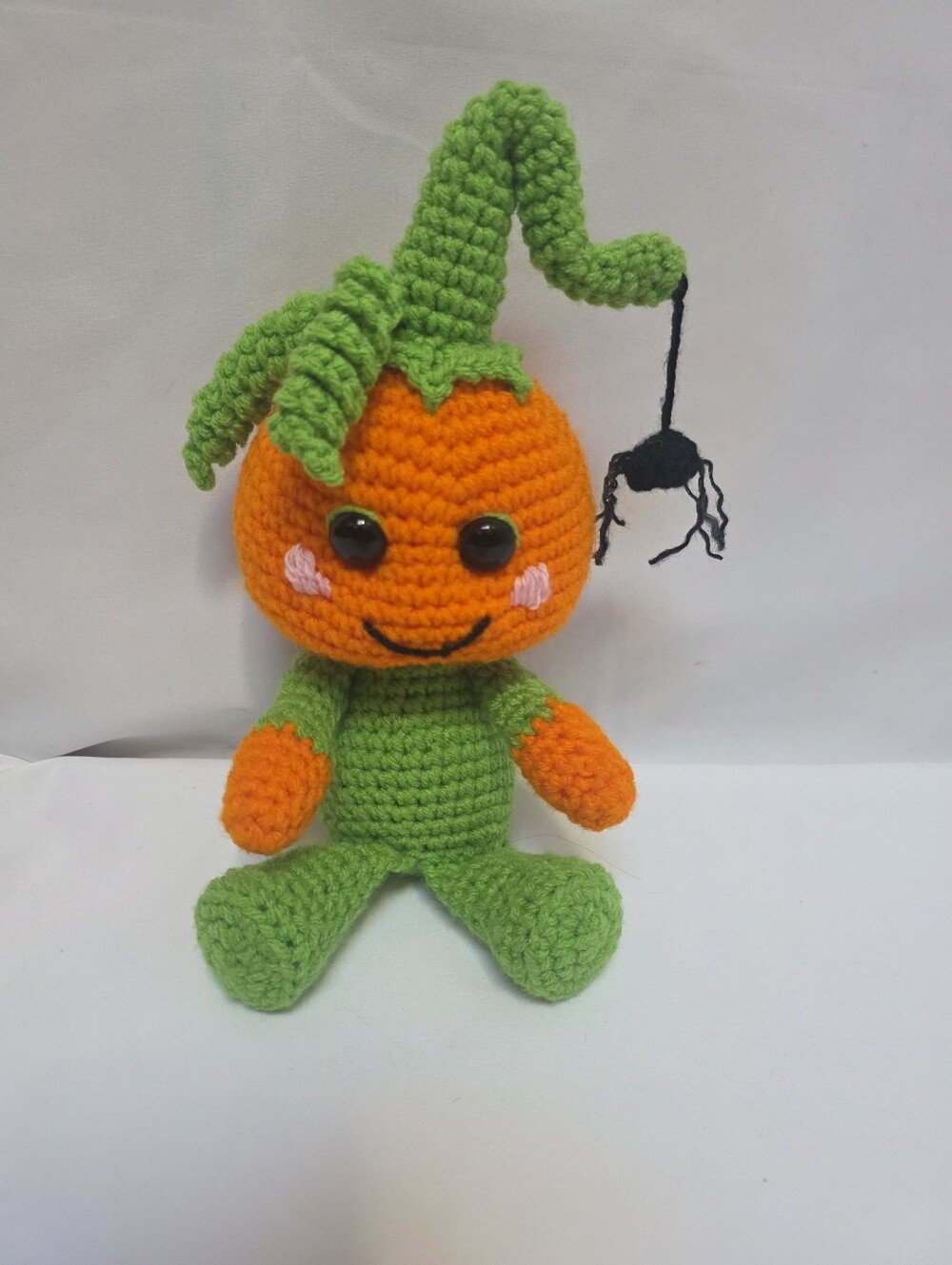 Handmade Crochet Pumpkin Halloween Plush Doll Spider 12" Amigurumi
